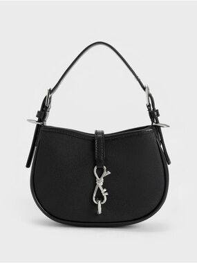 Charles & Keith Thessaly Metallic Accent Bag | Black Top Handle Crossbody Purse